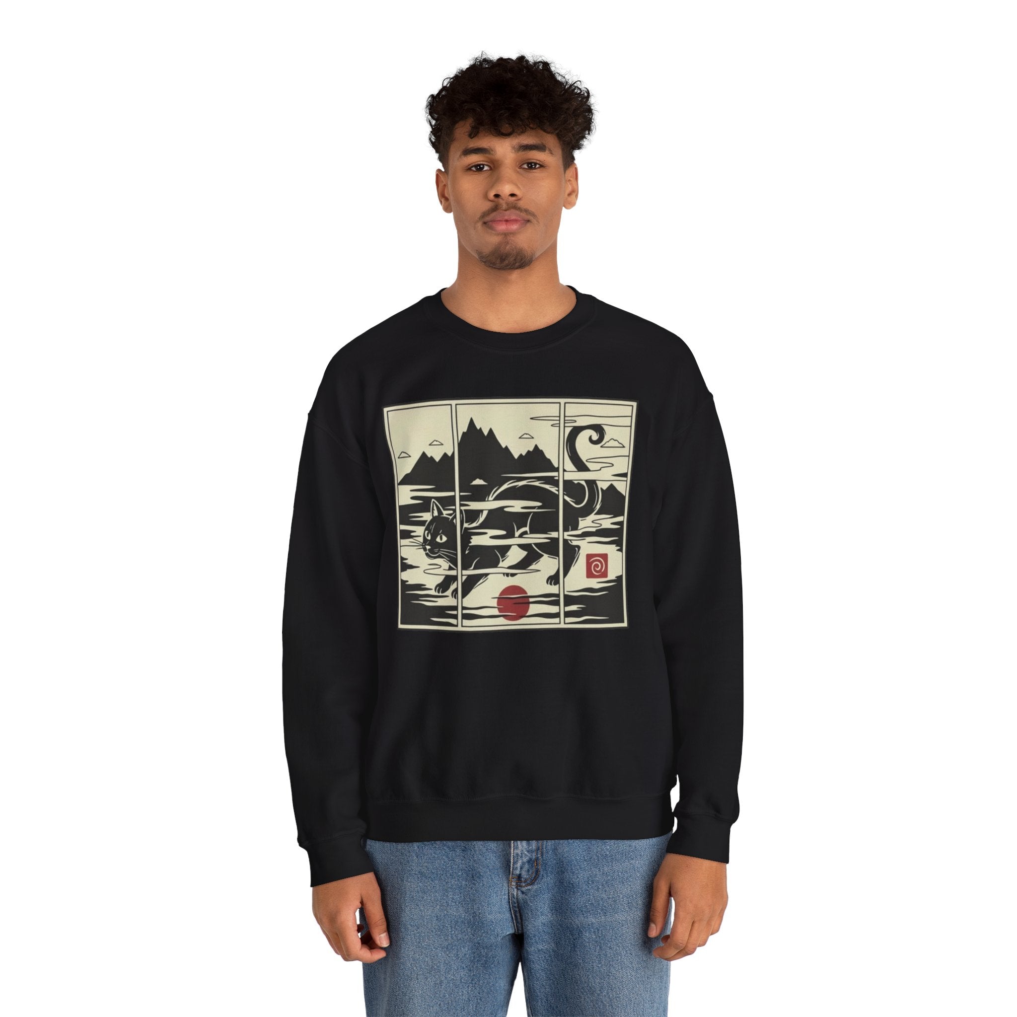 Ukiyo‑e Cat Triptych Crewneck Sweatshirt