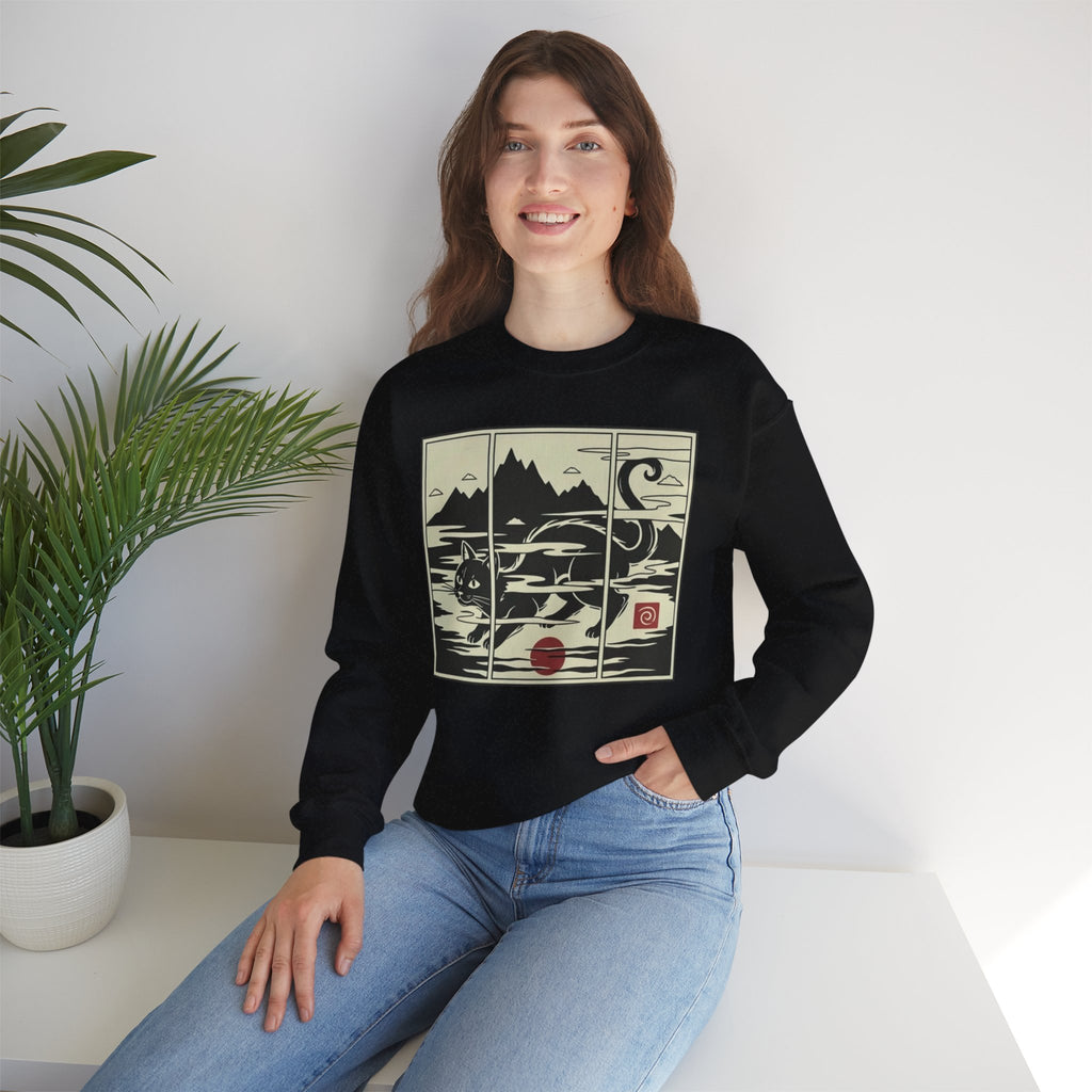 Ukiyo‑e Cat Triptych Crewneck Sweatshirt