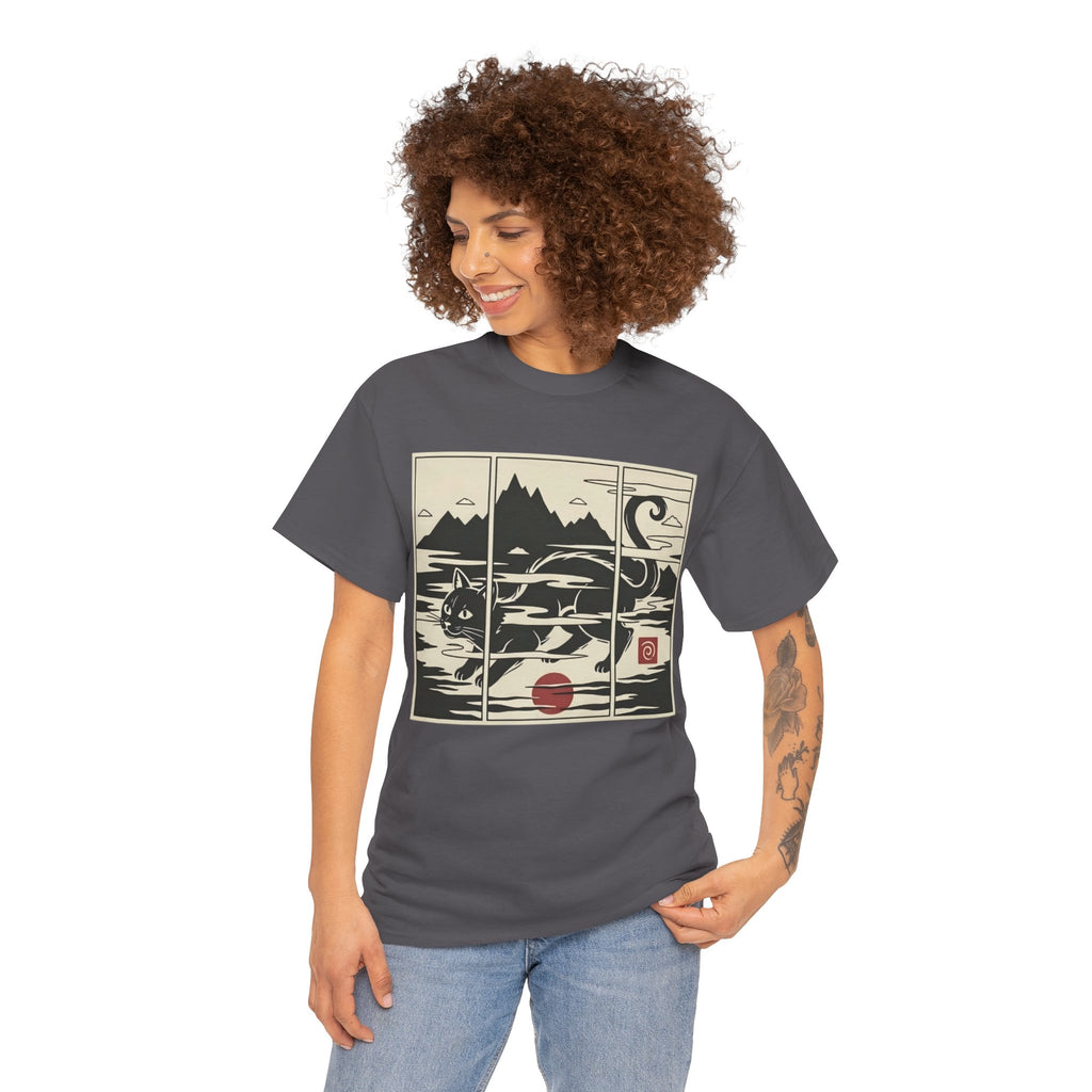 Japanese Woodblock Style Triptych Cat Tee
