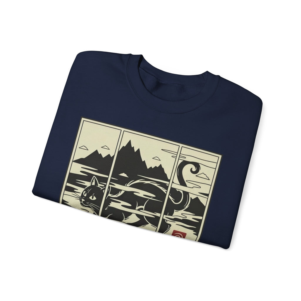 Ukiyo‑e Cat Triptych Crewneck Sweatshirt