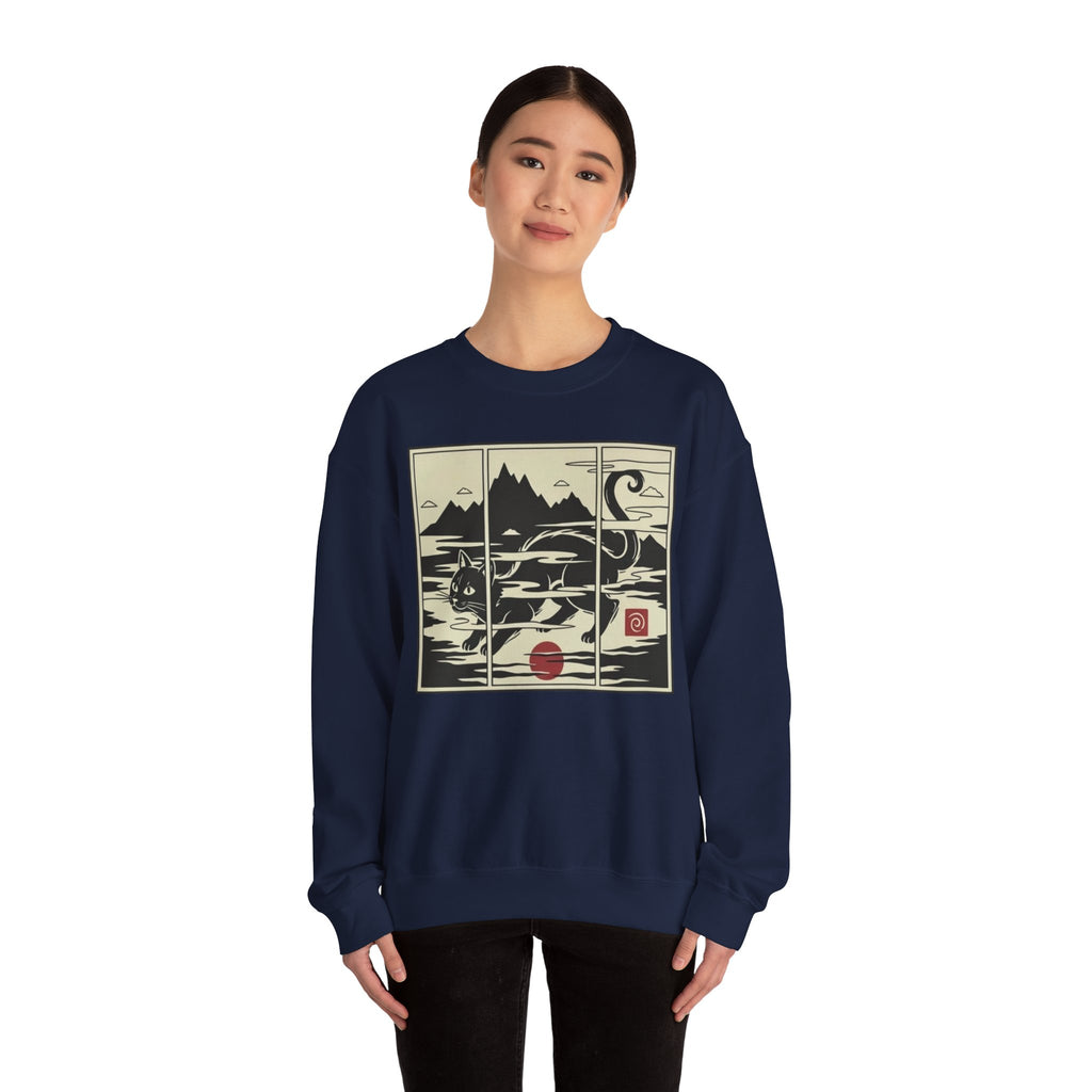 Ukiyo‑e Cat Triptych Crewneck Sweatshirt