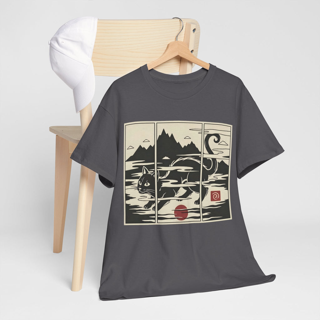Japanese Woodblock Style Triptych Cat Tee