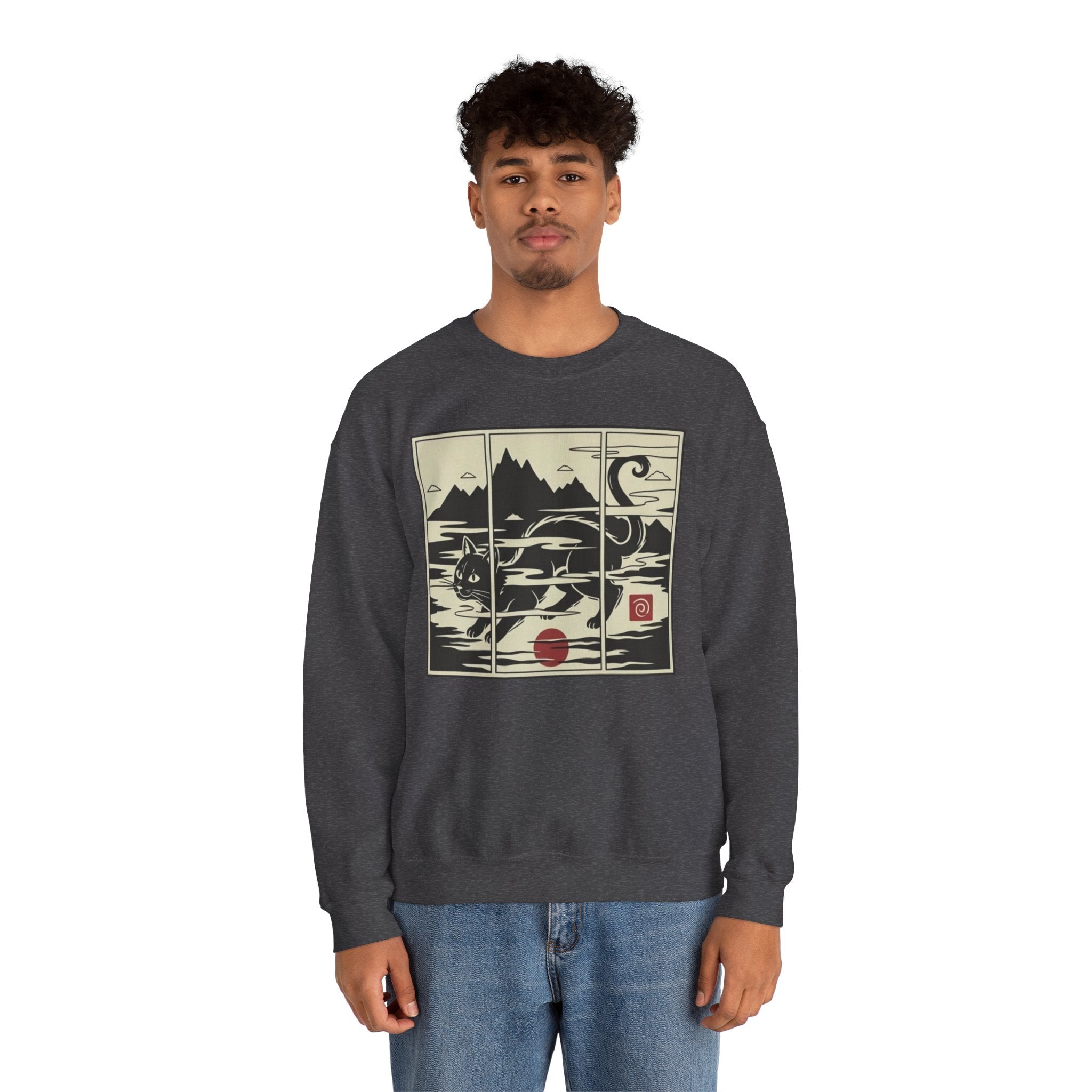 Ukiyo‑e Cat Triptych Crewneck Sweatshirt