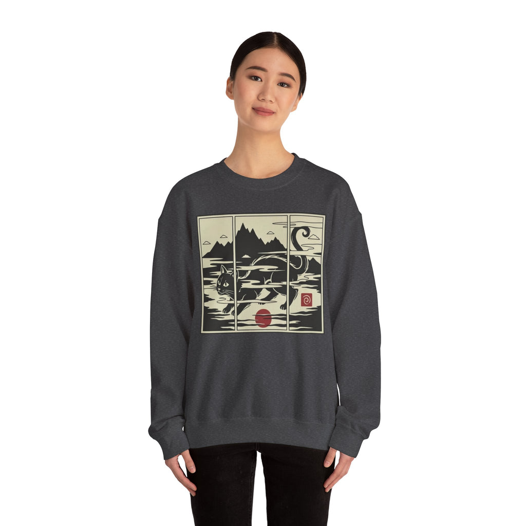 Ukiyo‑e Cat Triptych Crewneck Sweatshirt