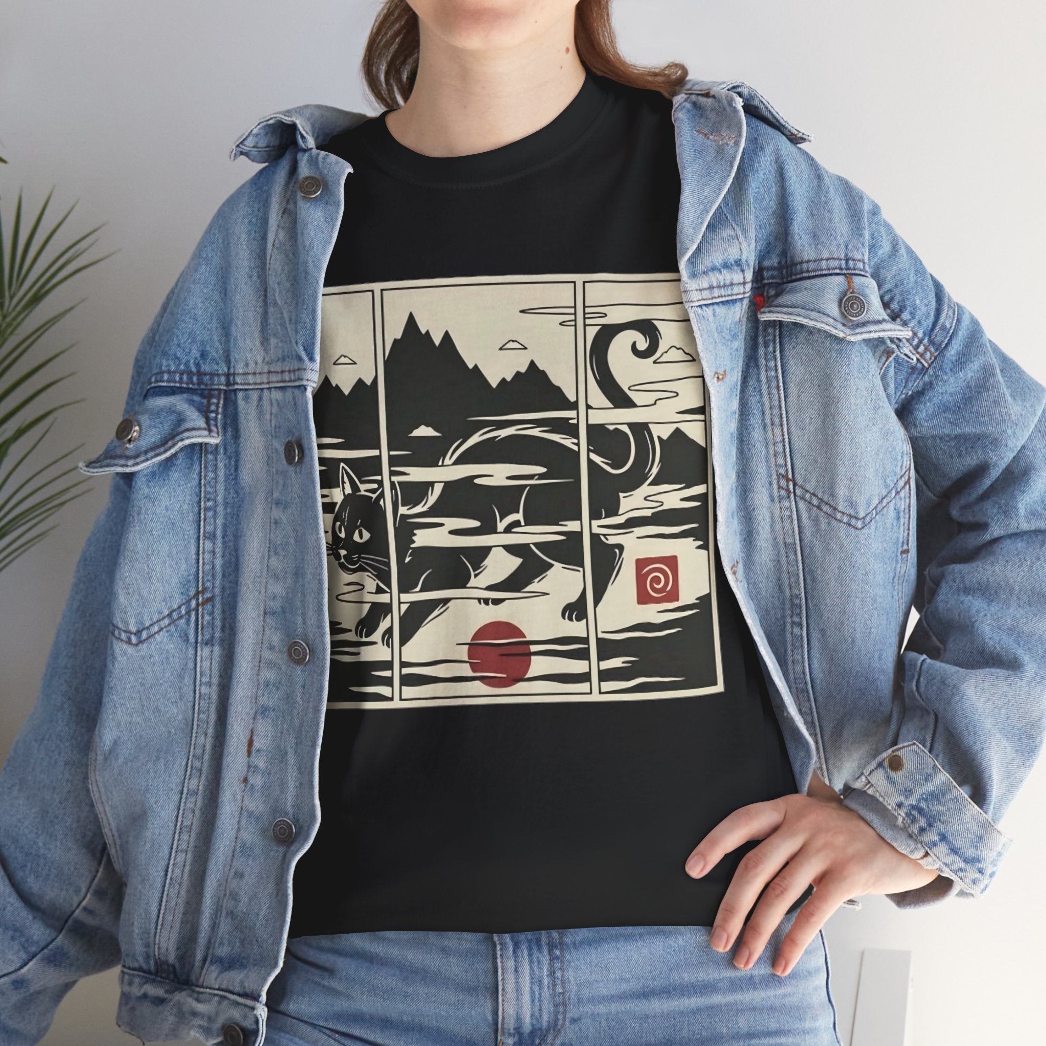 Japanese Woodblock Style Triptych Cat Tee