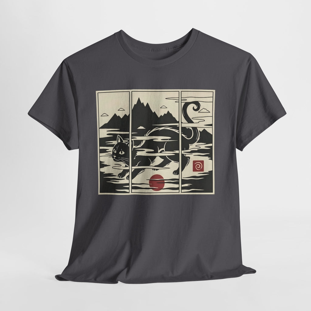 Japanese Woodblock Style Triptych Cat Tee