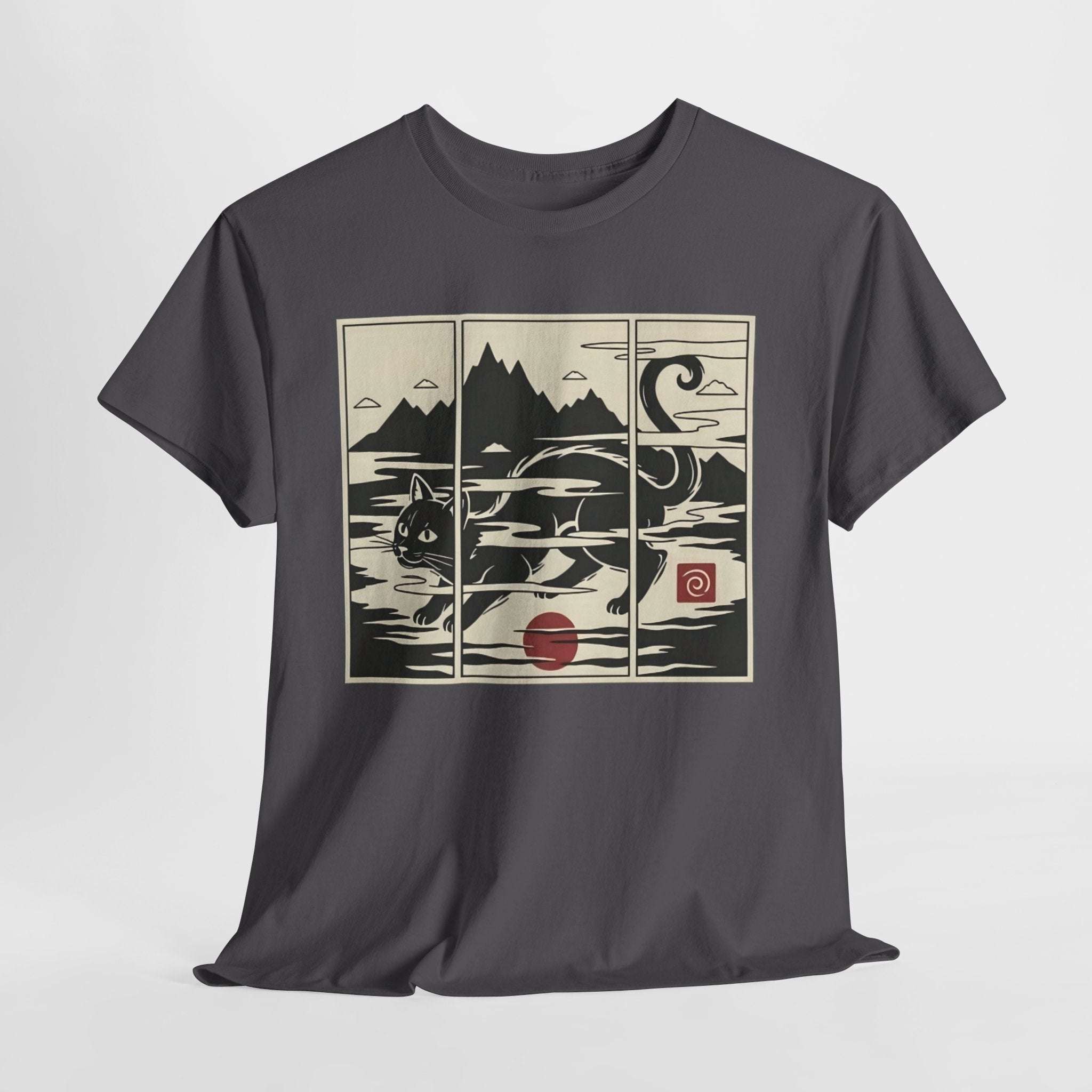 Japanese Woodblock Style Triptych Cat Tee