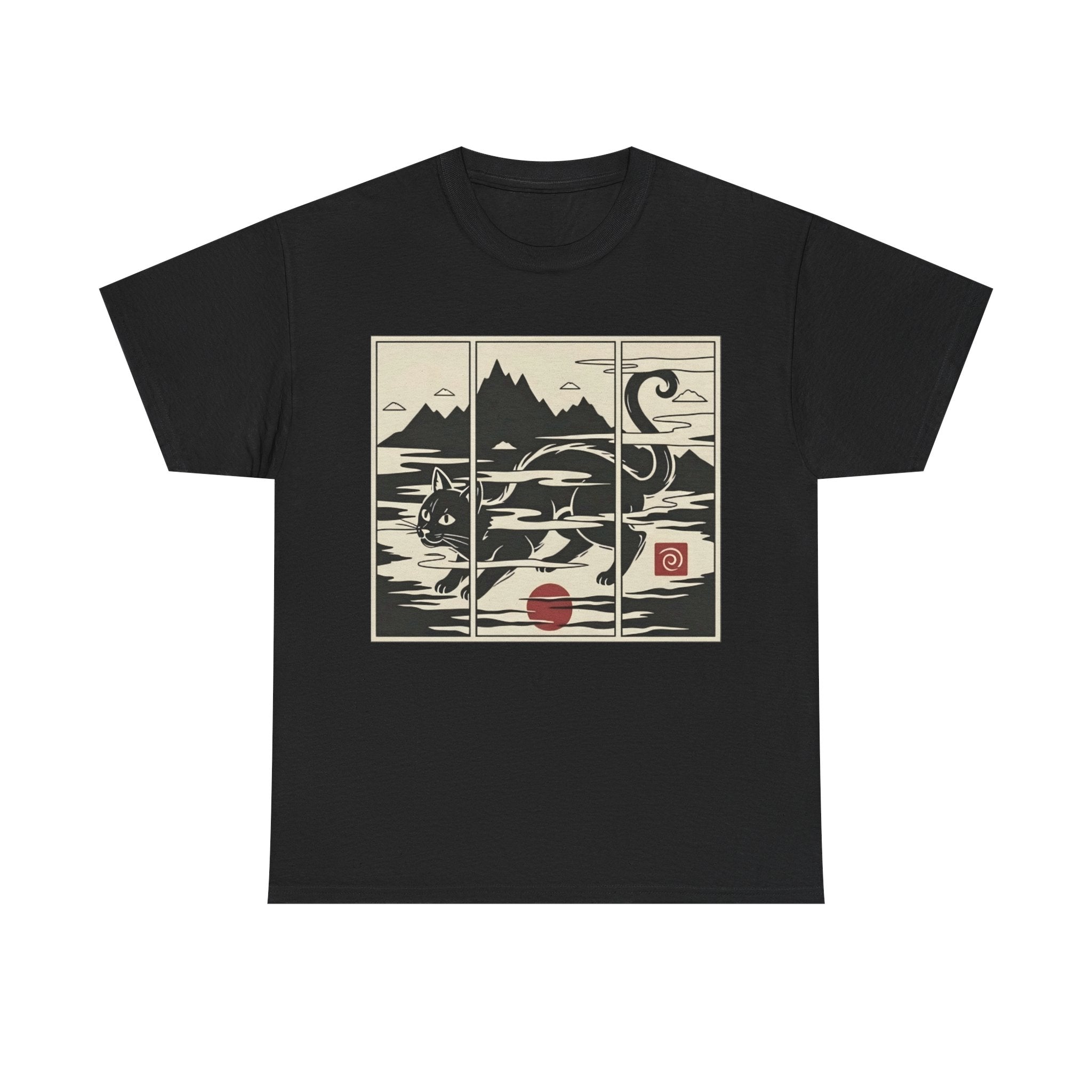 Japanese Woodblock Style Triptych Cat Tee