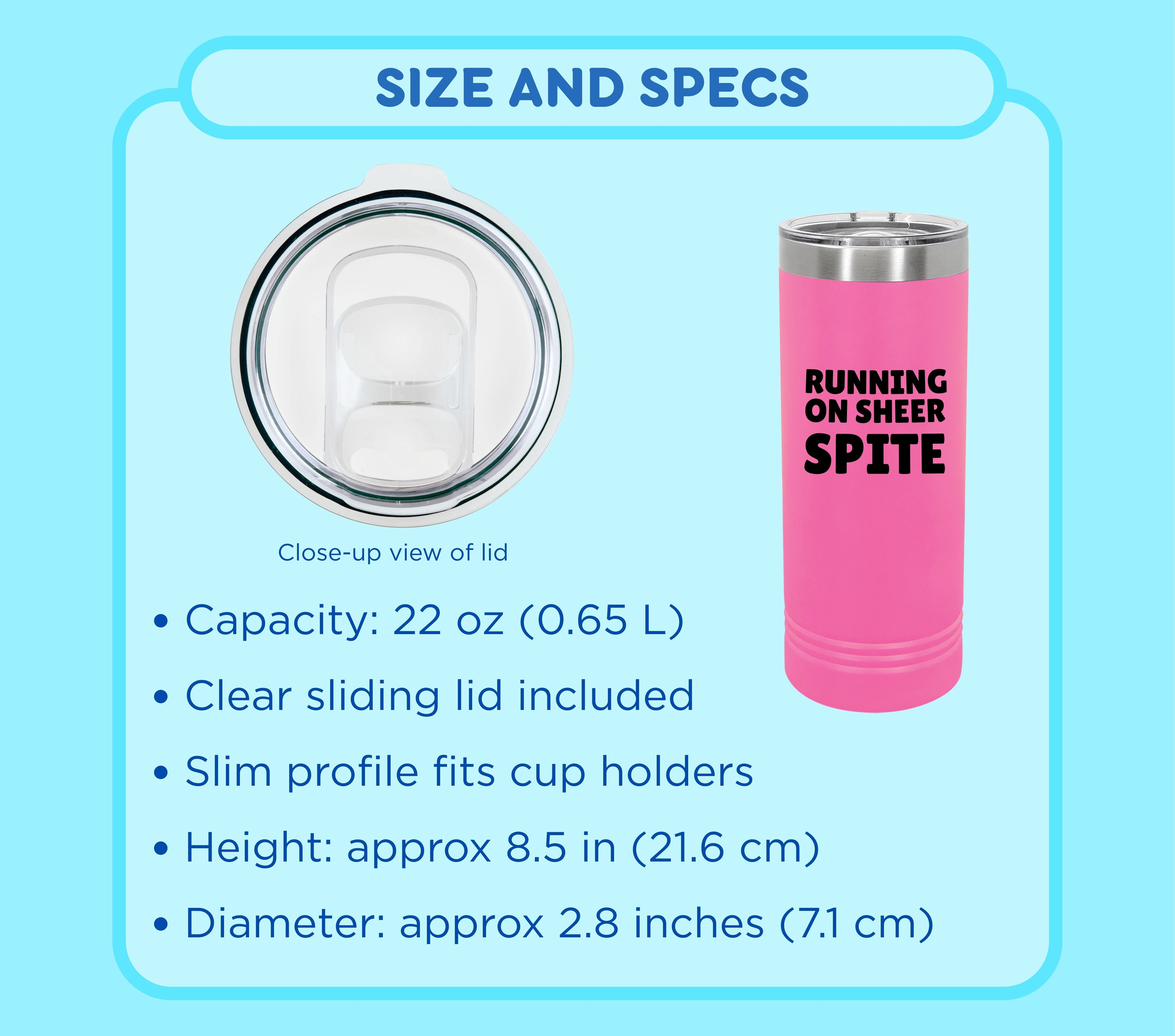 22oz Skinny Tumbler — Durable Powder-Finish Travel Cup (17 Colors)