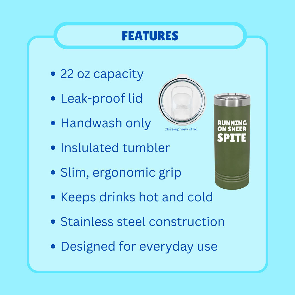 22oz Skinny Tumbler — Durable Powder-Finish Travel Cup (17 Colors)