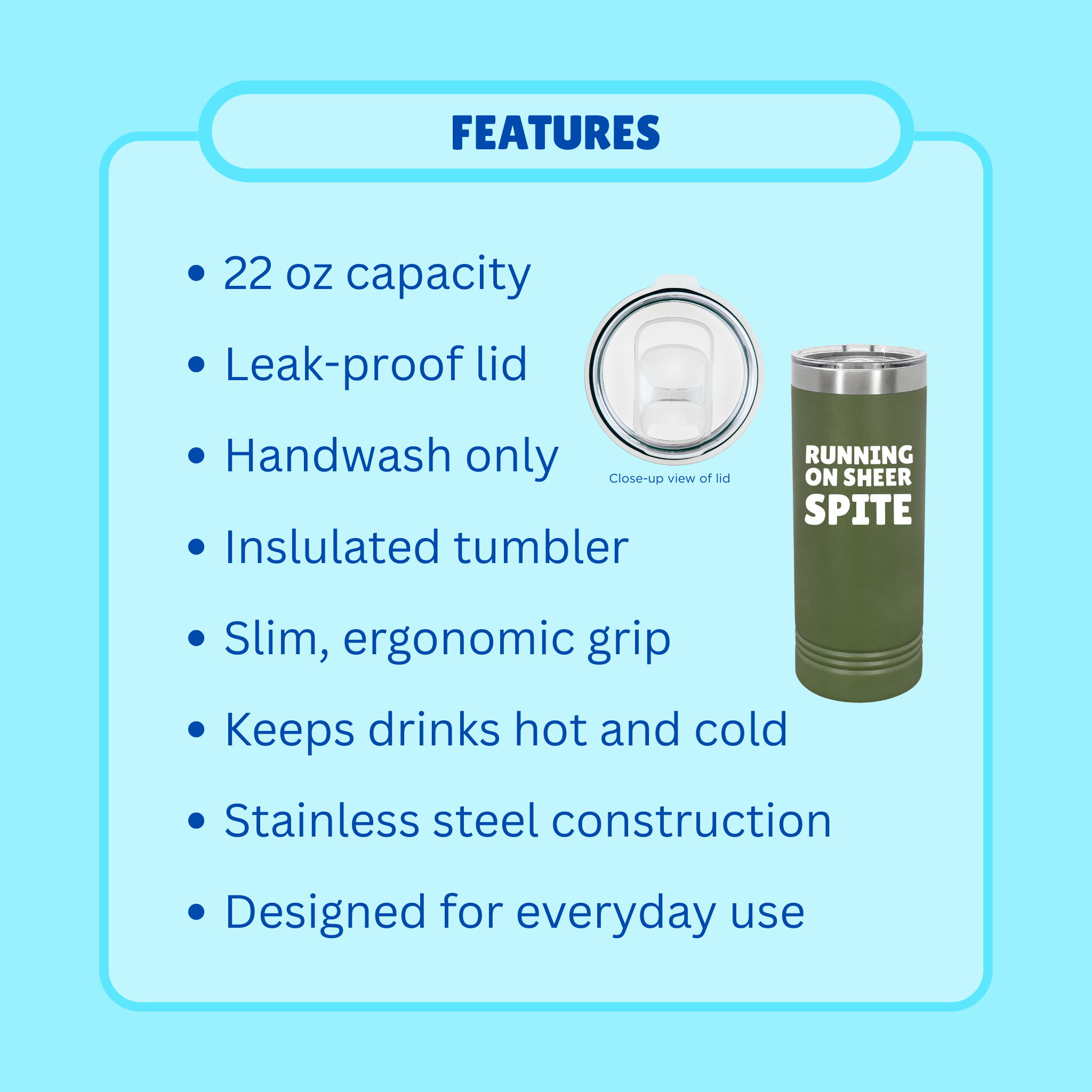 22oz Skinny Tumbler — Durable Powder-Finish Travel Cup (17 Colors)