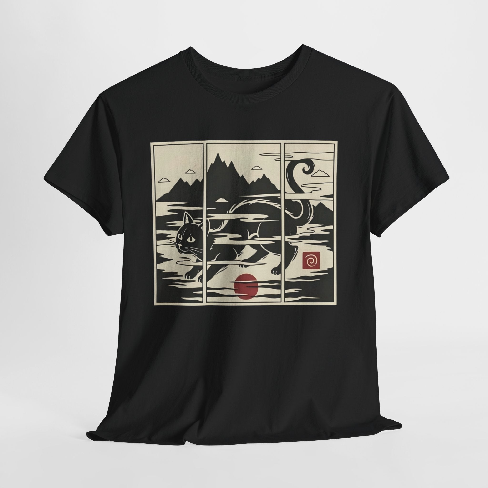 Ukiyo-e Inspired Mist Cat Triptych Tee