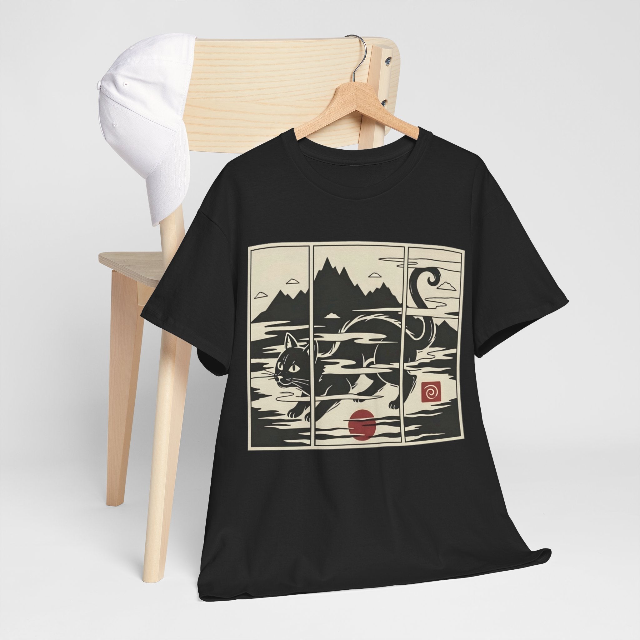 Japanese Woodblock Style Triptych Cat Tee