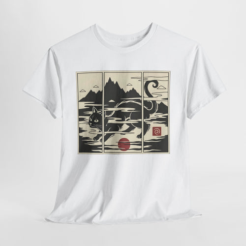 Japanese Woodblock Style Triptych Cat Tee