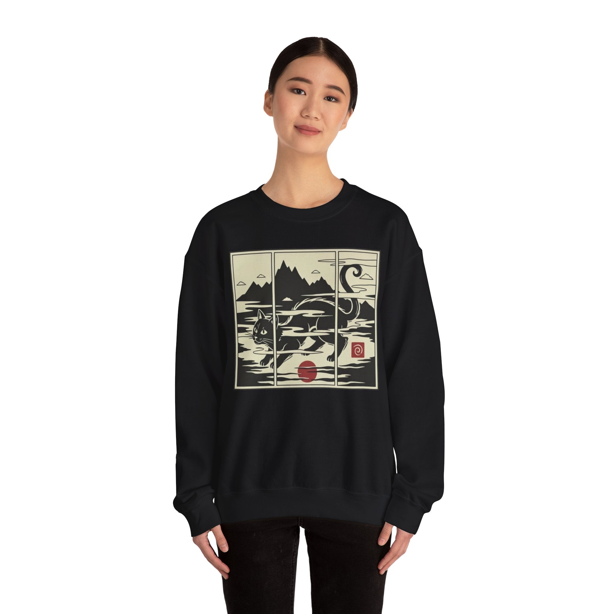 Ukiyo‑e Cat Triptych Crewneck Sweatshirt