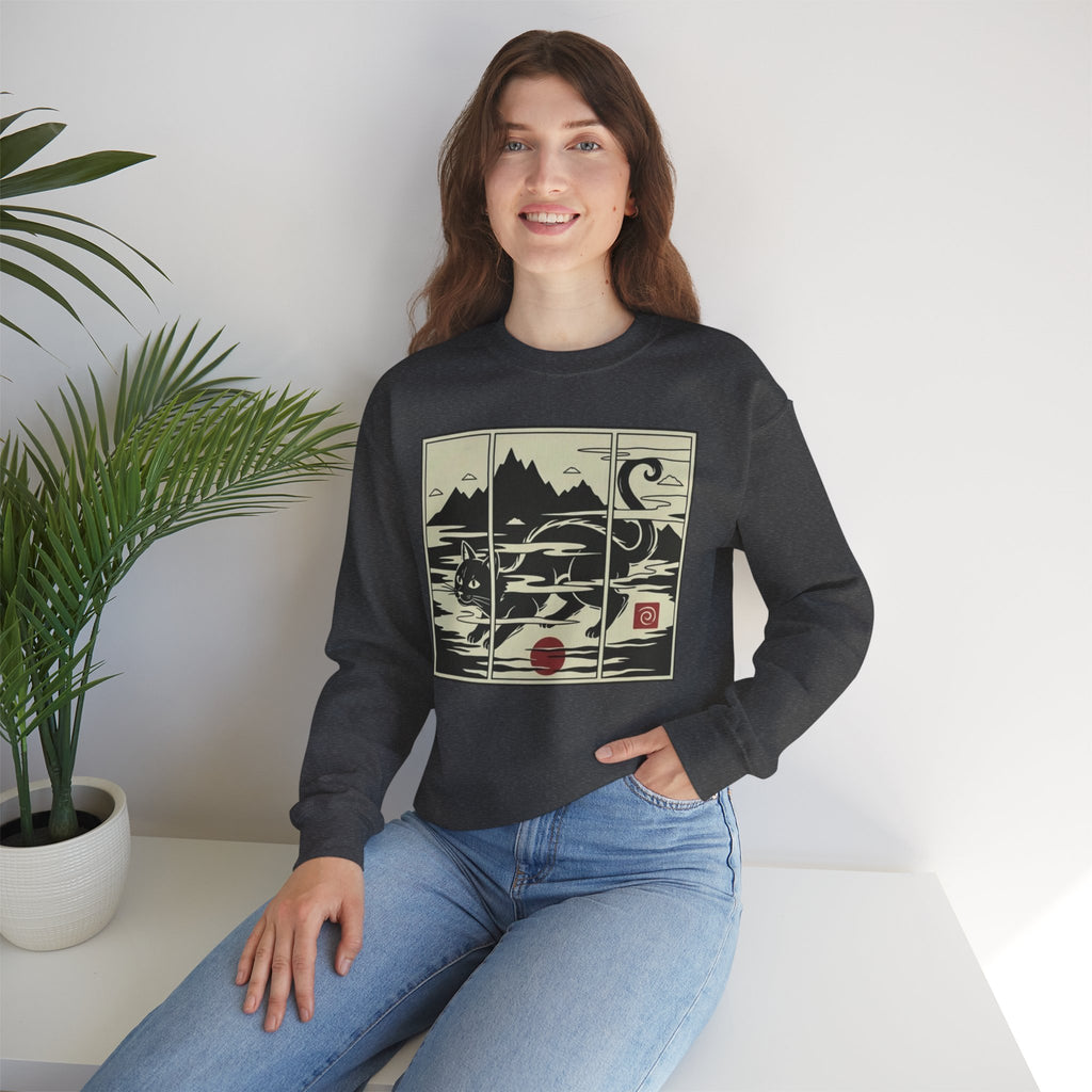 Ukiyo‑e Cat Triptych Crewneck Sweatshirt
