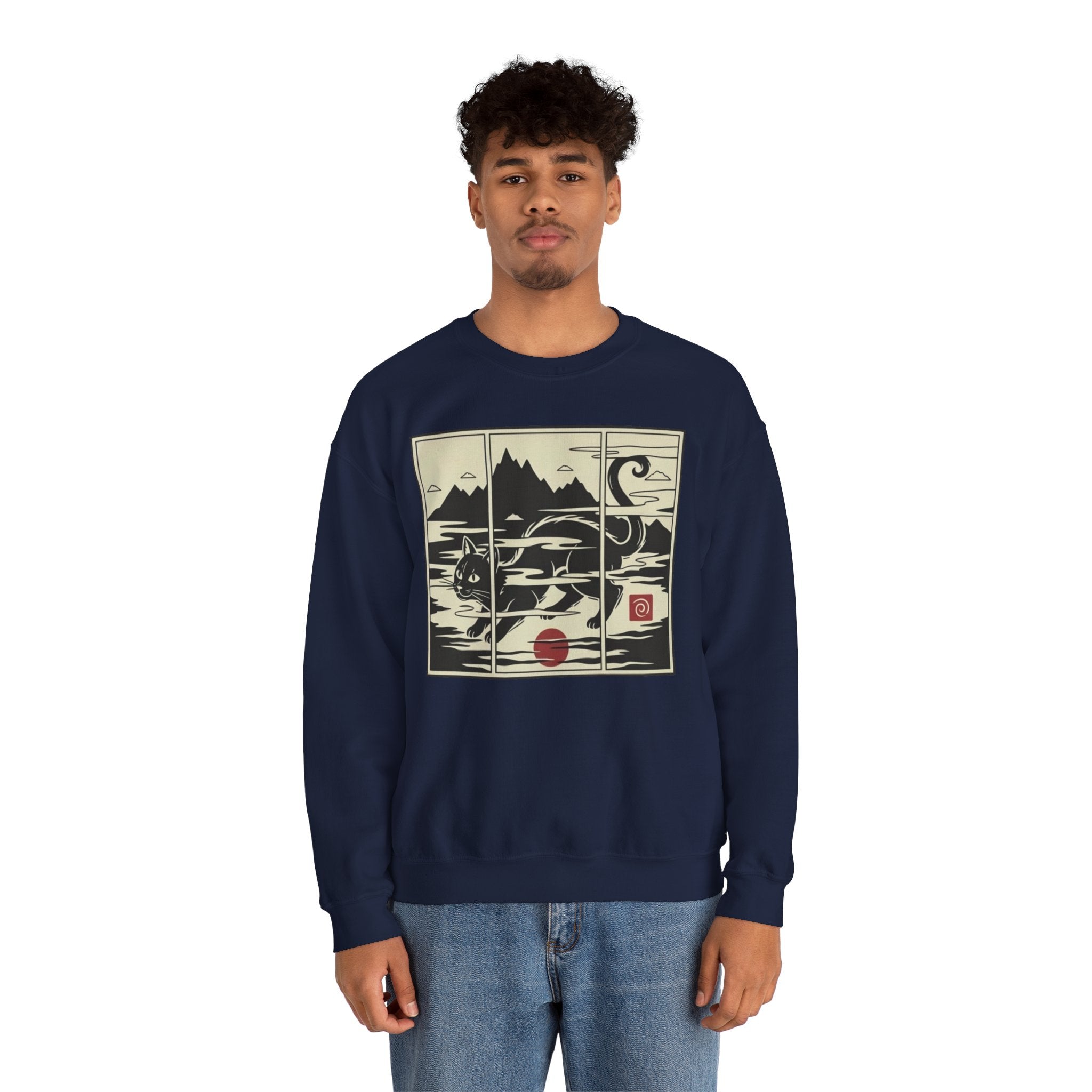 Ukiyo‑e Cat Triptych Crewneck Sweatshirt