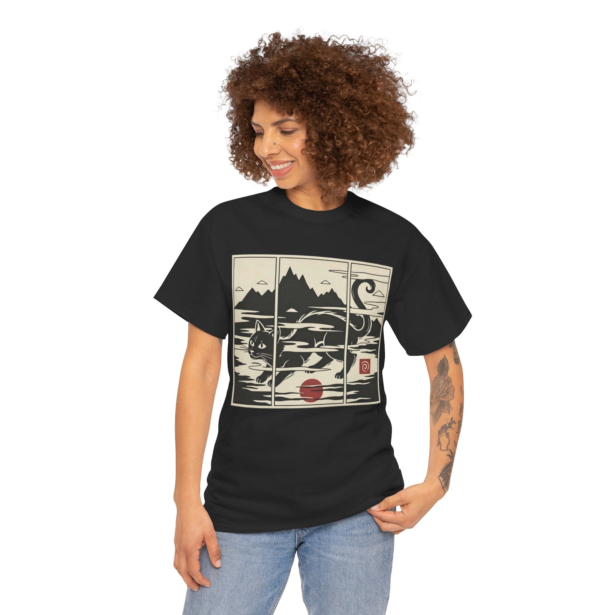 Ukiyo-e Inspired Mist Cat Triptych Tee