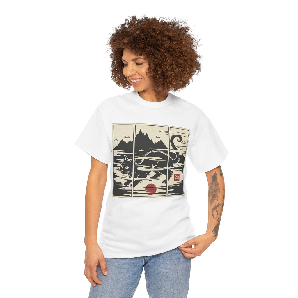Japanese Woodblock Style Triptych Cat Tee
