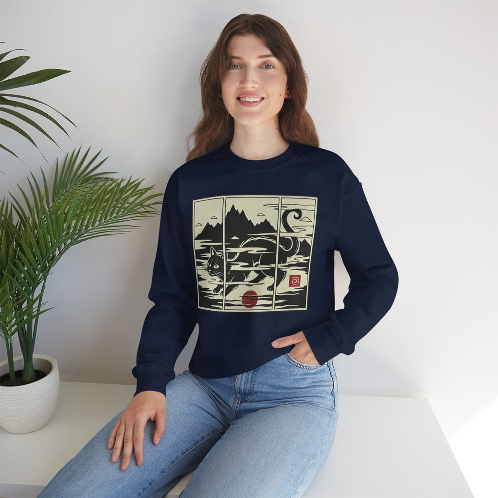 Ukiyo‑e Cat Triptych Crewneck Sweatshirt