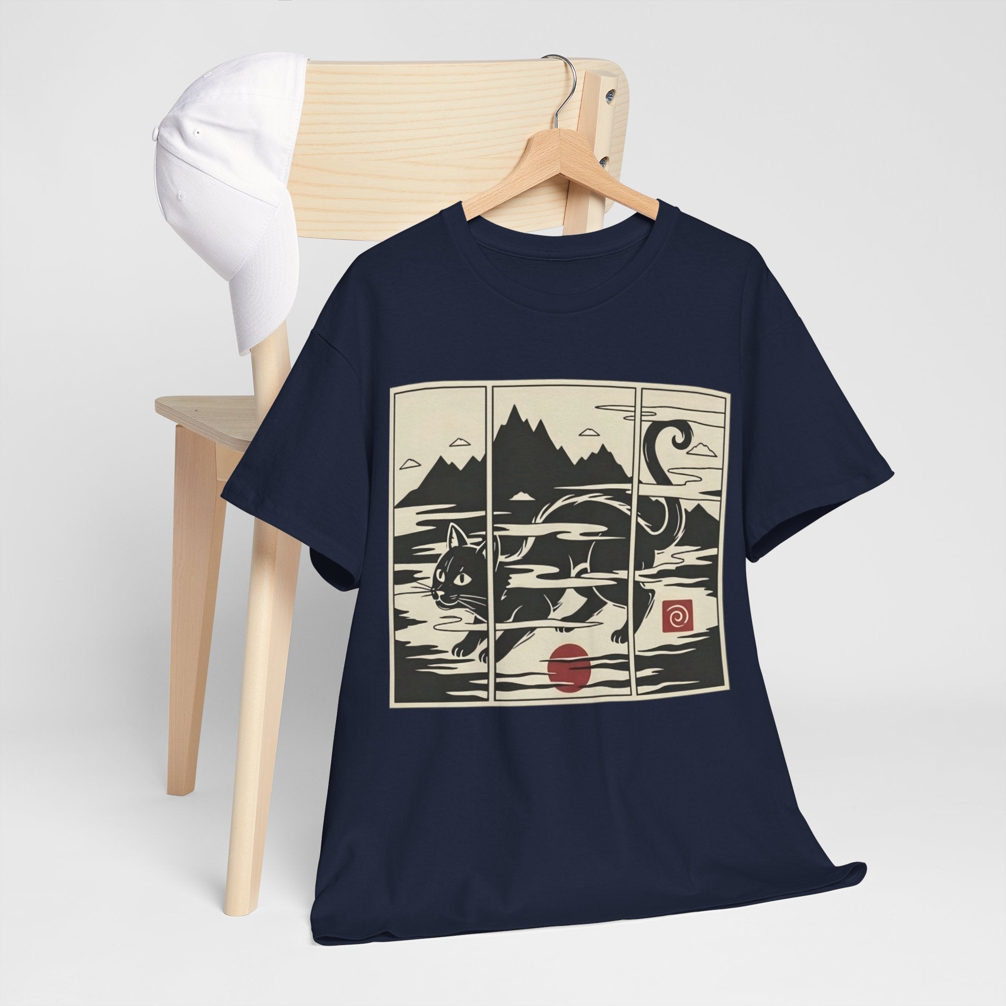 Japanese Woodblock Style Triptych Cat Tee